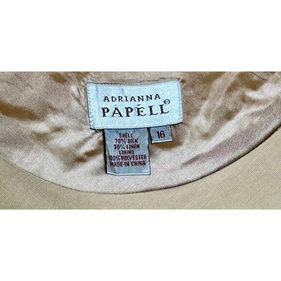 Y2K Adrianna Papell Silk Linen Floral Embroidered Tan Top Women’s Asymmetric 16 - Picture 3 of 5
